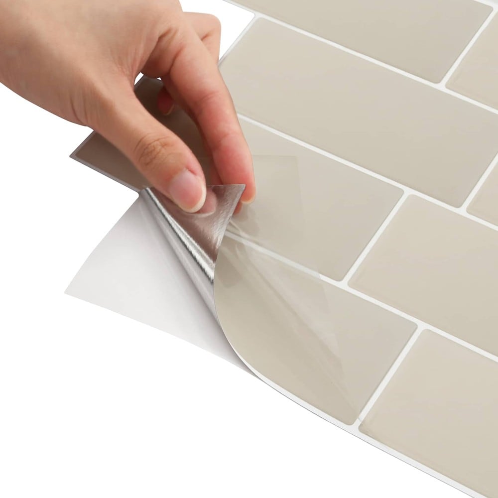 10 kpl itseliimautuvia seinälaattoja 29×21 cm / metrolaatat / seinäkoriste – Beige