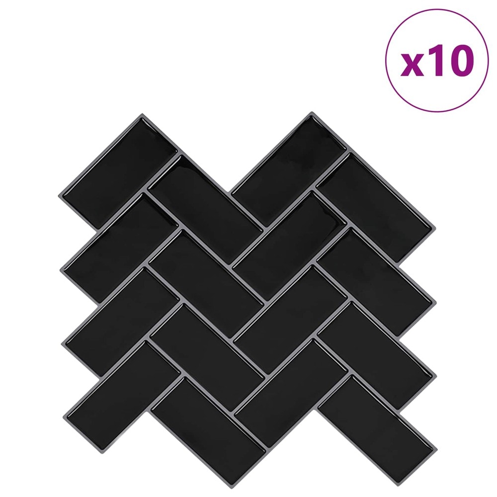 10 kpl itseliimautuvia seinälaattoja 30×30 cm / kalanruotokuvio / seinäkoriste – Musta