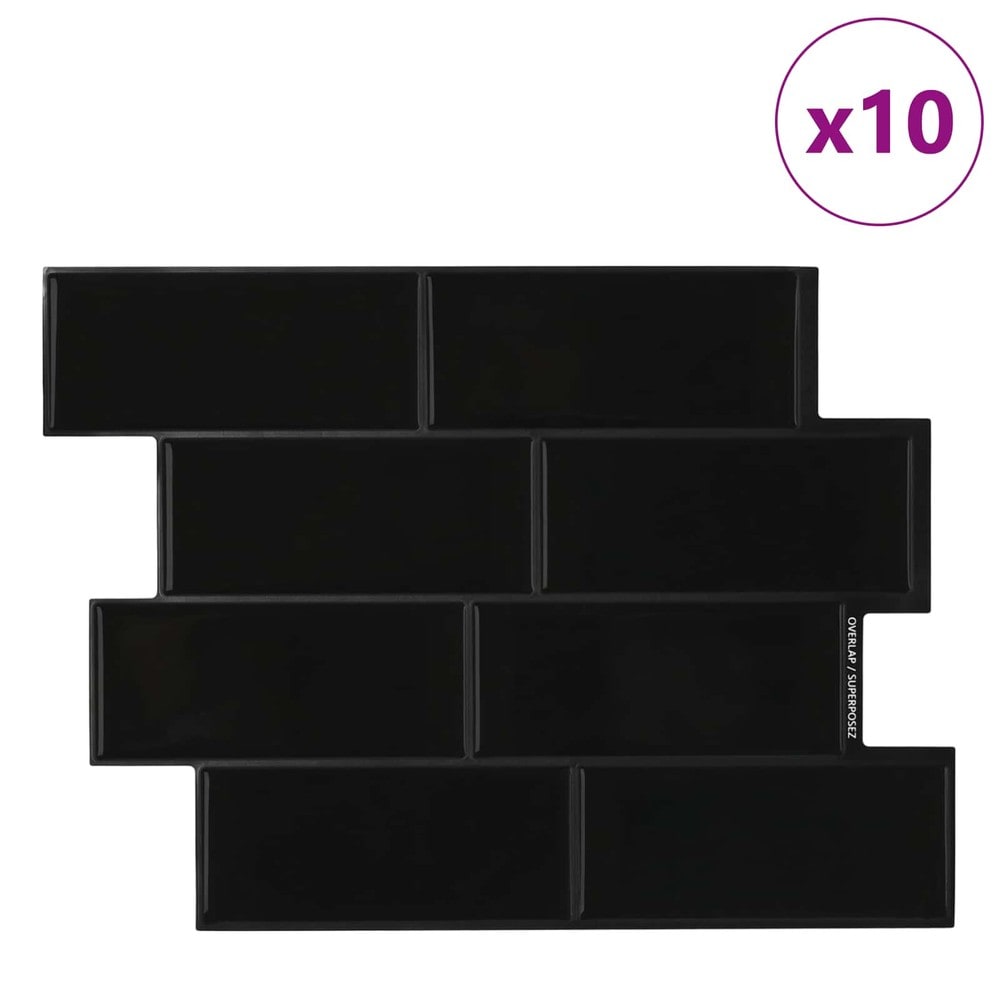 10 kpl itseliimautuvia seinälaattoja 29×21 cm / metrolaatat / seinäkoriste – Musta