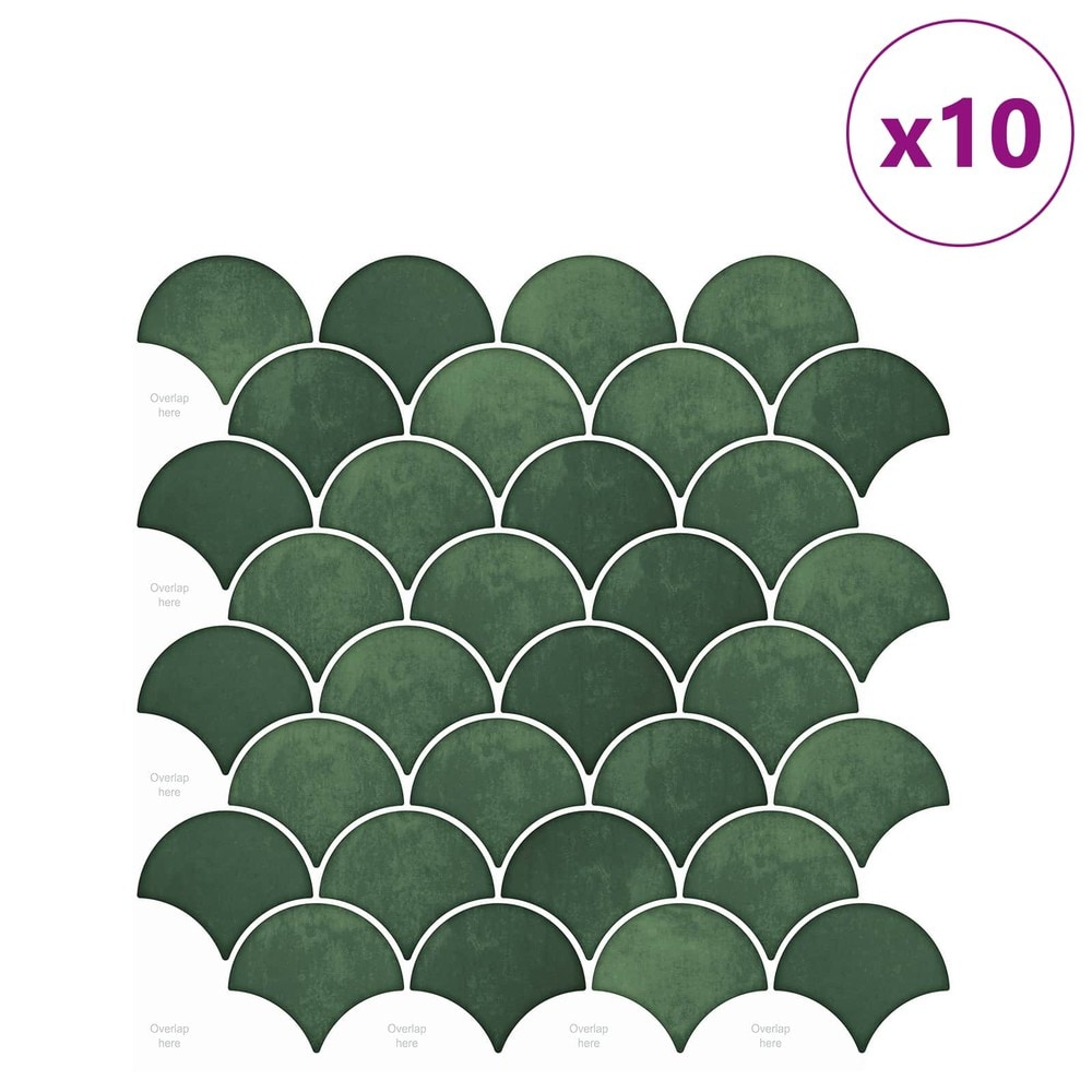 10 kpl itseliimautuvia seinälaattoja 30×30 cm / kalansuomukuvio / seinäkoriste – Tummanvihreä