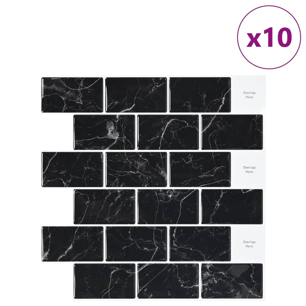 10 kpl itseliimautuvia seinälaattoja 30×30 cm / metrolaatat marmorikuviolla / seinäkoriste – Musta