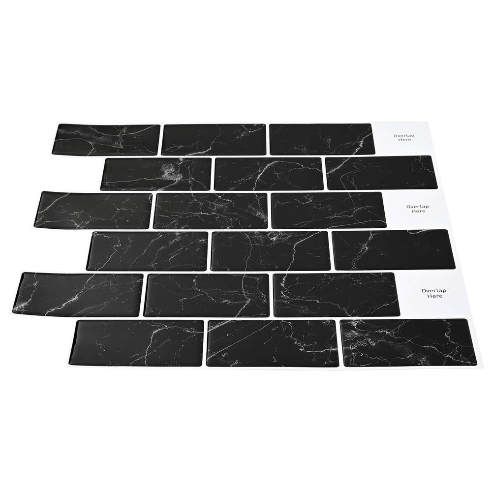 10 kpl itseliimautuvia seinälaattoja 30×30 cm / metrolaatat marmorikuviolla / seinäkoriste – Musta