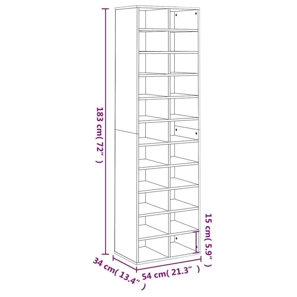 vidaXL kenkähylly 22 lokeroa 54x34x183 cm valkoinen puukomposiitti