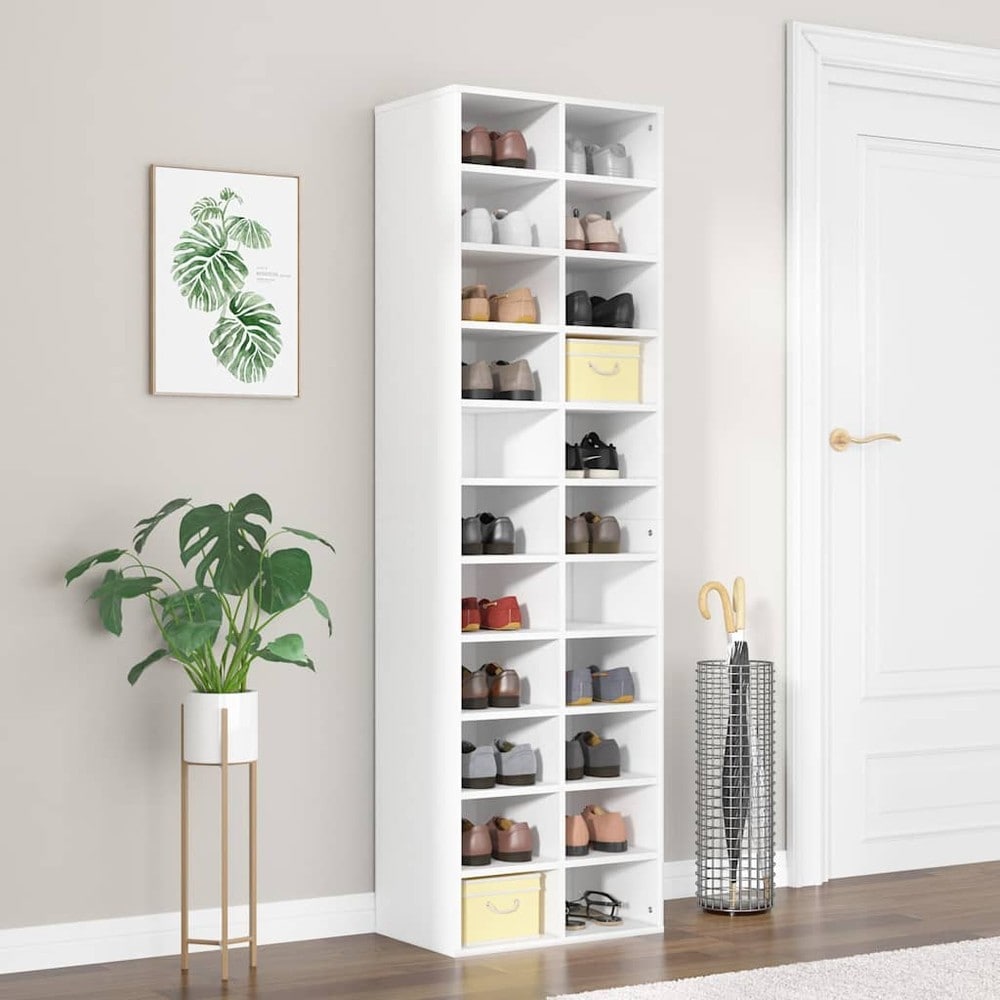 vidaXL kenkähylly 22 lokeroa 54x34x183 cm valkoinen puukomposiitti