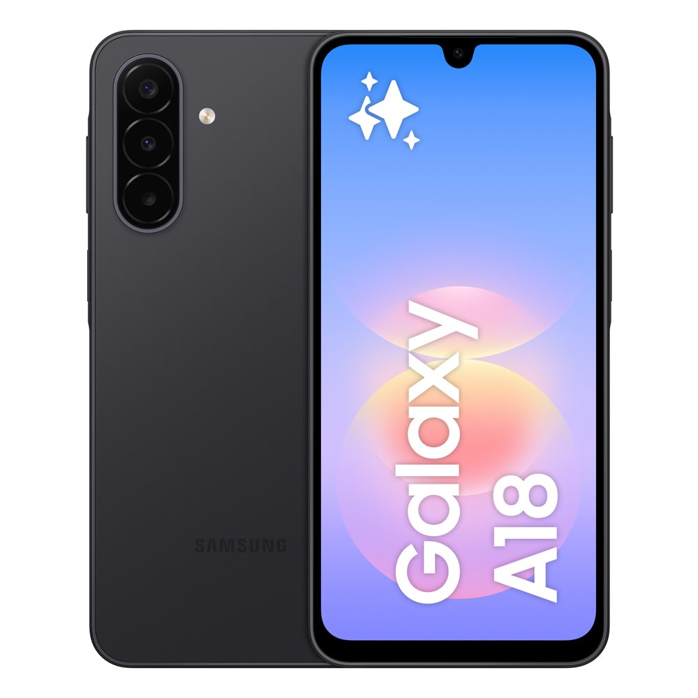 Samsung Galaxy A18 4G 128 GB/4 GB – Svart / Android-puhelin / Kolmoiskameralla varustettu älypuhelin