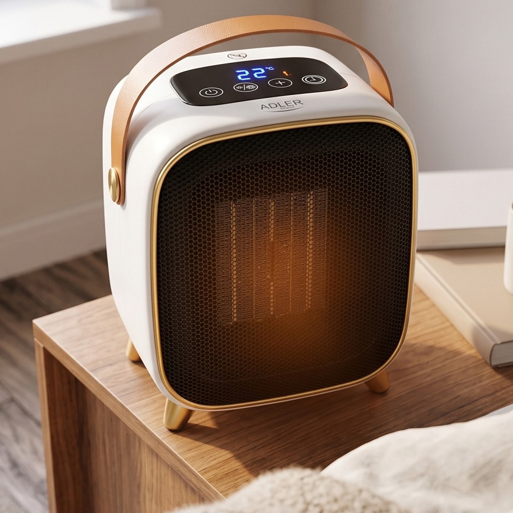 Adler-keraaminen lämpöpuhallin 1000 W, ajastimella / Kannettava keraaminen lämmitin / Sähköinen huonelämmitin