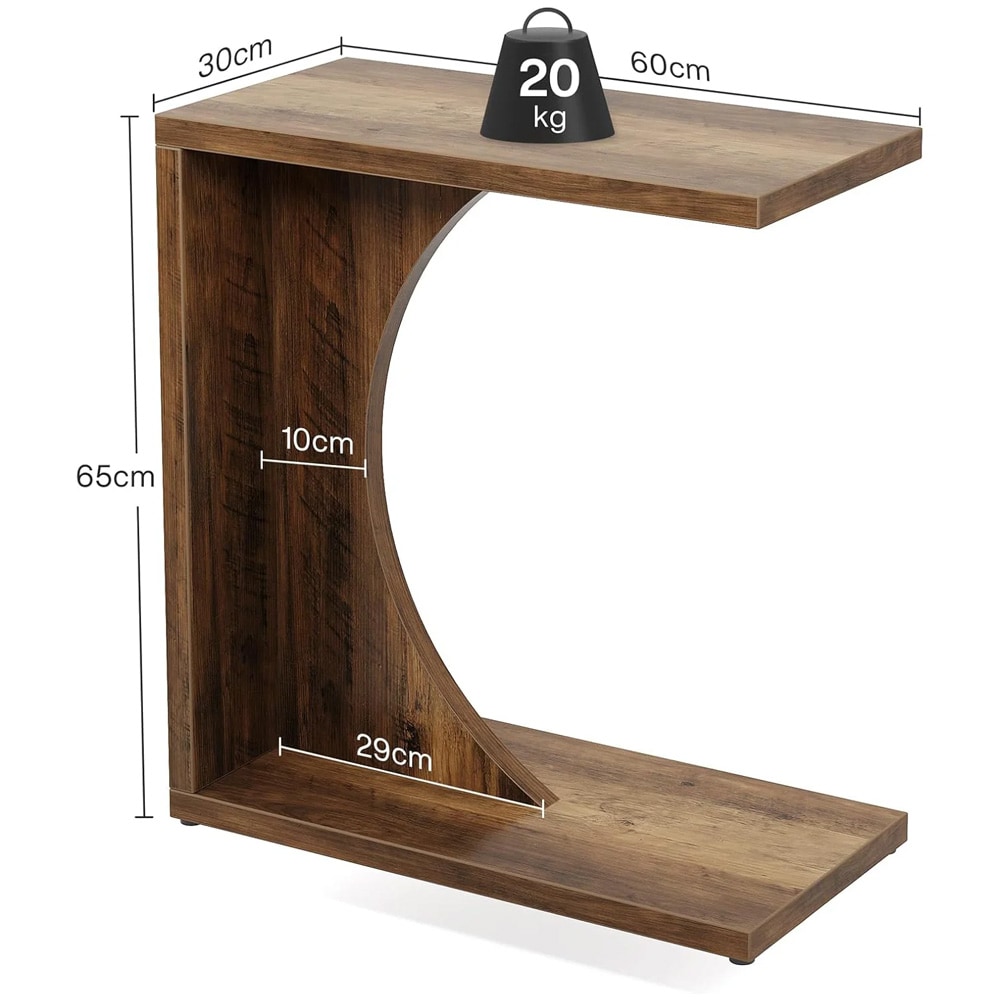 C-muotoinen sivupöytä 60x30x65 cm – Tummanruskea / Kannettavan tietokoneen pöytä / Sohvan vieressä oleva apupöytä