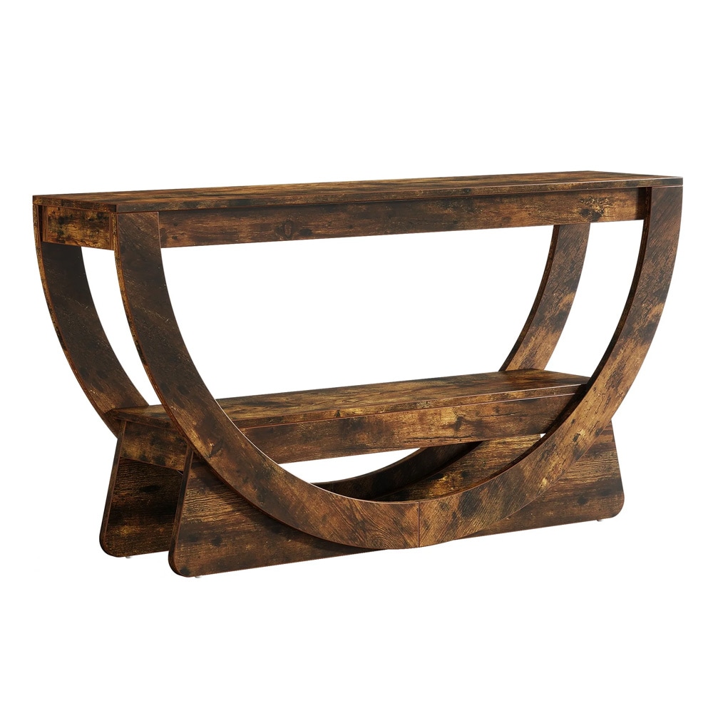 Konsolipöytä, 2 hyllytasoa ja kaareva muoto, 160 cm – Rustic brown / Kapea eteispöytä / Apupöytä