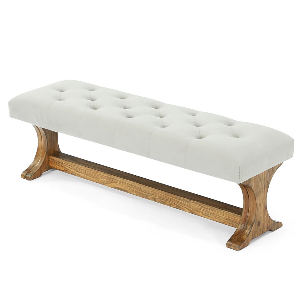 Istuinpenkki 140×40×45 cm pehmustetulla istuimella / sängynpenkki / eteispenkki – Harmaanbeige/luonnonväri