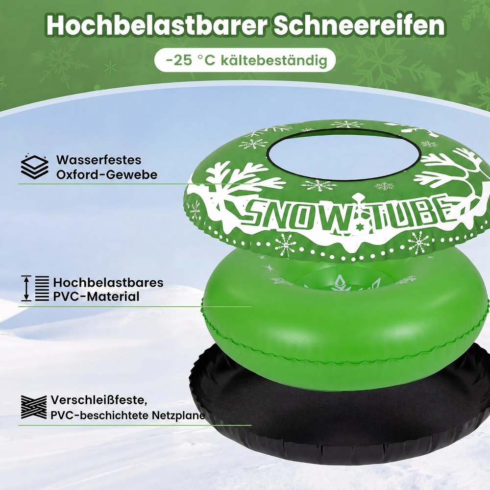 Ilmatäytteinen lumikelkka 107 cm, vetohihnalla – Vihreä / Snowtube kahvalla / Ilmatäytteinen lumirengas