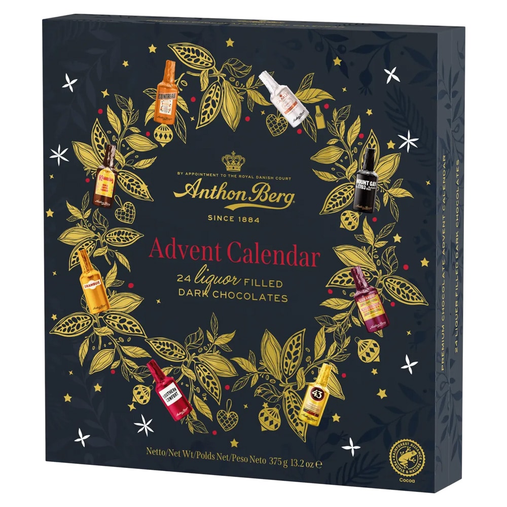 Anthon Berg Liqueurs RA:n joulukalenteri, 375 g / Liköörisuklaalla täytetty joulukalenteri / Pralinikalenteri