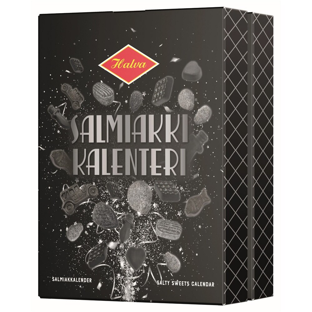 Halva Salmiakkikalenteri Karkkikalenteri / Salmiakkikalenteri / Joulukalenteri, jossa on suolalakritsia