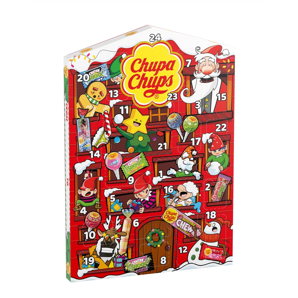 Chupa Chups -joulukalenteri 225 g / Karkkikalenteri / Joulukalenteri, jossa on tikkukarkkeja ja purukumia