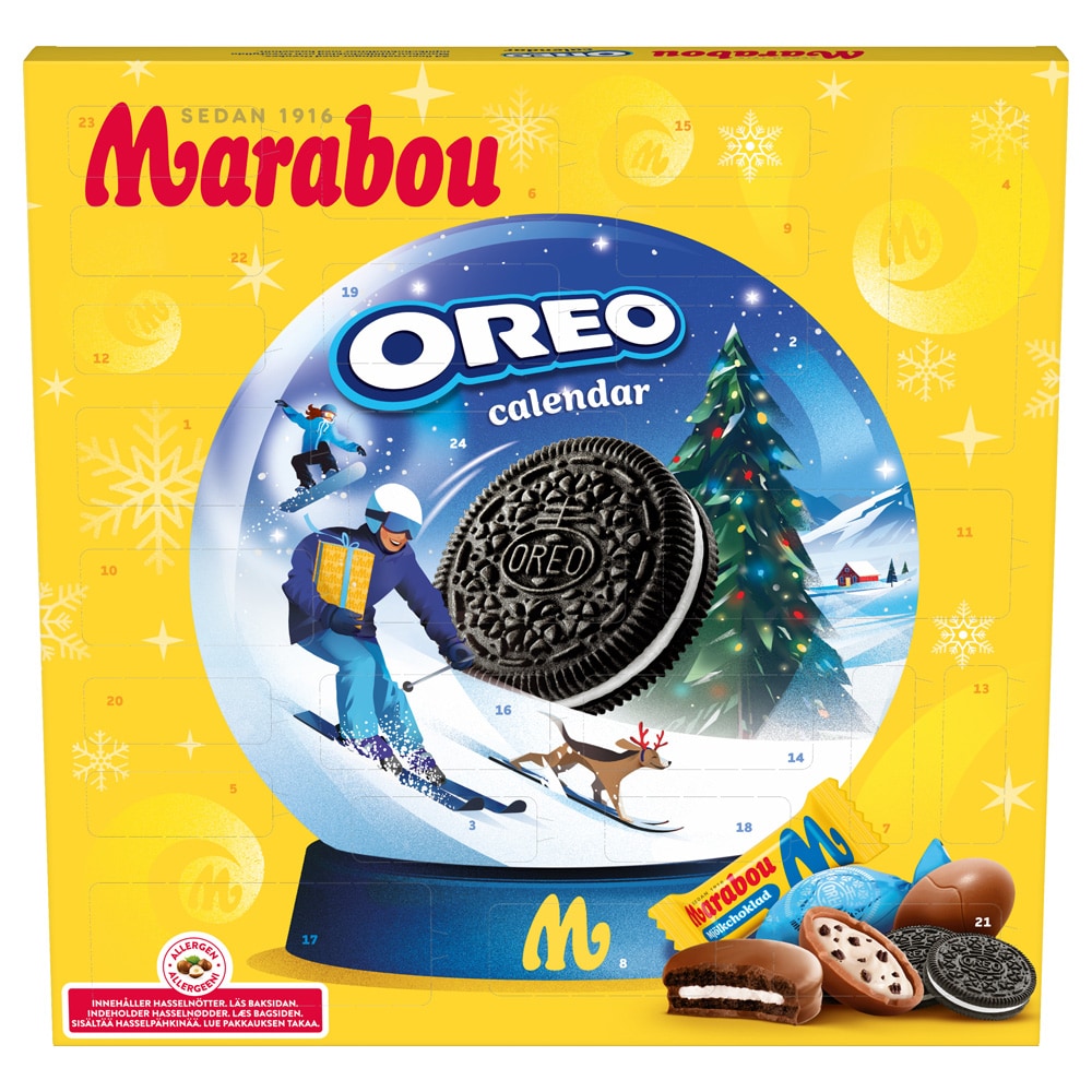 Marabou Oreo -joulukalenteri, 275 g / Suklaakalenteri / Joulukalenteri, jossa on keksejä ja suklaata