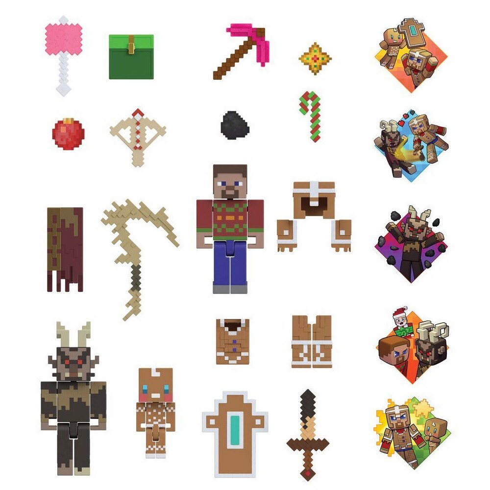 Minecraft-joulukalenteri 2026 / Joulukalenteri, jossa on hahmoja / Lelukalenteri, jossa on pelitarvikkeita