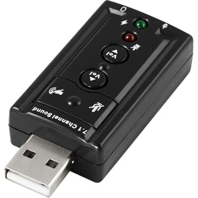 USB-äänikortti kuulokkeiden ja mikrofoonin liittämistä varten.
