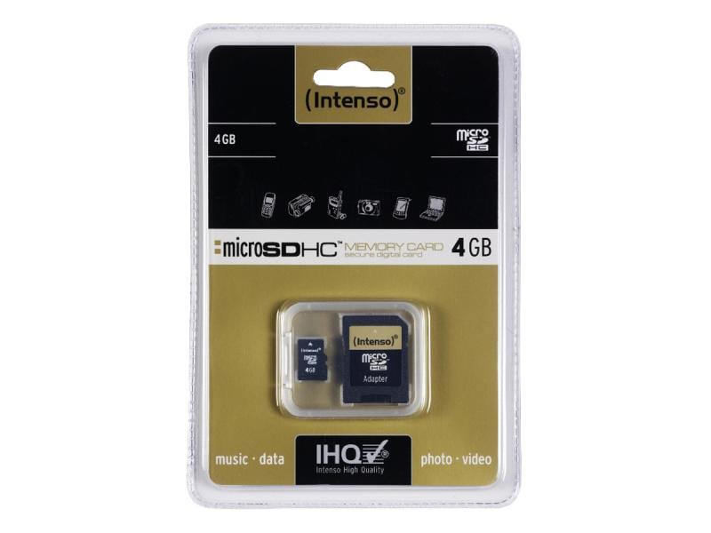 4GB Intenso MicroSDHC + adapteri