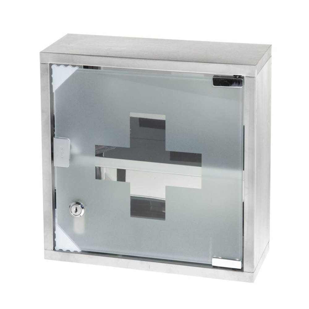 Lukittava himmeä lasinen lääkekaappi, jossa on ruostumaton teräs
