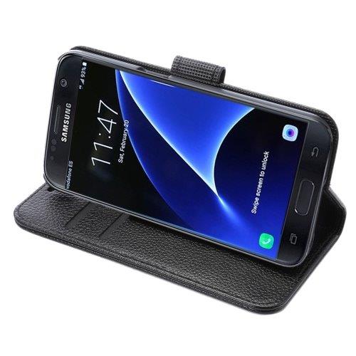 Matkapuhelimen kotelo telineellä & Korttipaikoilla Samsung Galaxy S7 Edge Musta