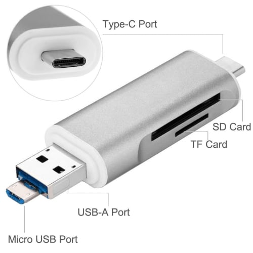 OTG Älypuhelimen kortinlukija 3in1 Tyyppi-c & Micro USB & USB 2.0 3 Porttinen SD / MicroSD