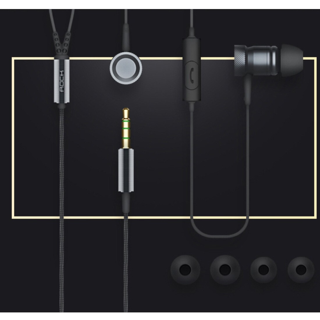ROCK Mula In-Ear Stereo Bass ALU headset kaukosäätimellä -  iPhone, iPad, Samsung, Sony