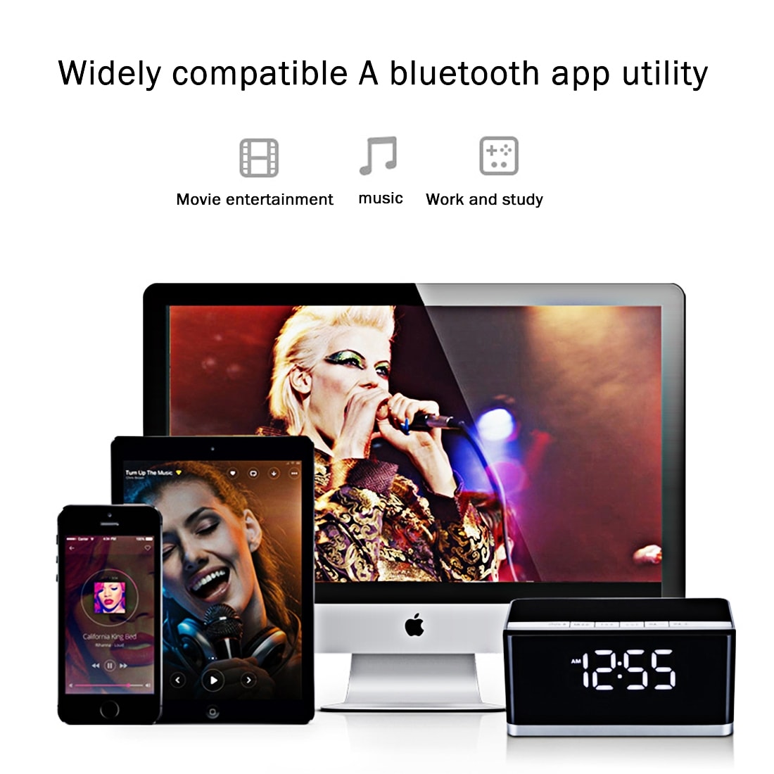 Bluetooth Kelloradio kaiuttimella//Handsfreella/Mikrofonilla