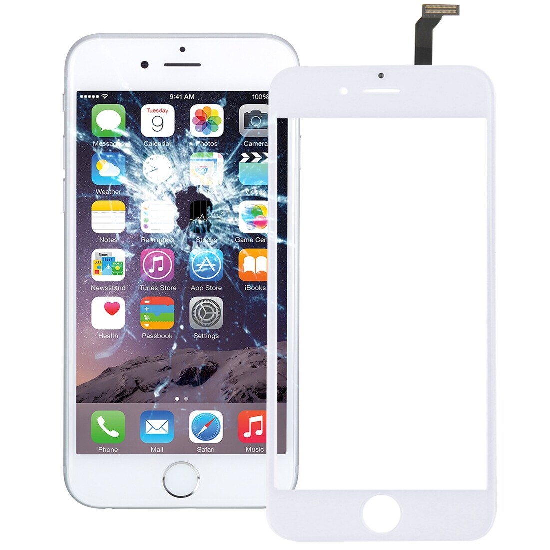Lasi, Touch laite & Flex-kaapeli iPhone 6 - Valkoinen väri