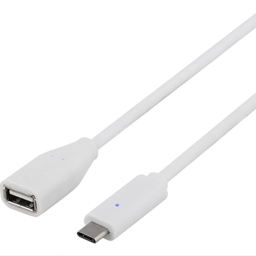 USB 2.0 kaapeli, Tyyppi C - Tyyppi A naaras, 1,5m, valkoinen