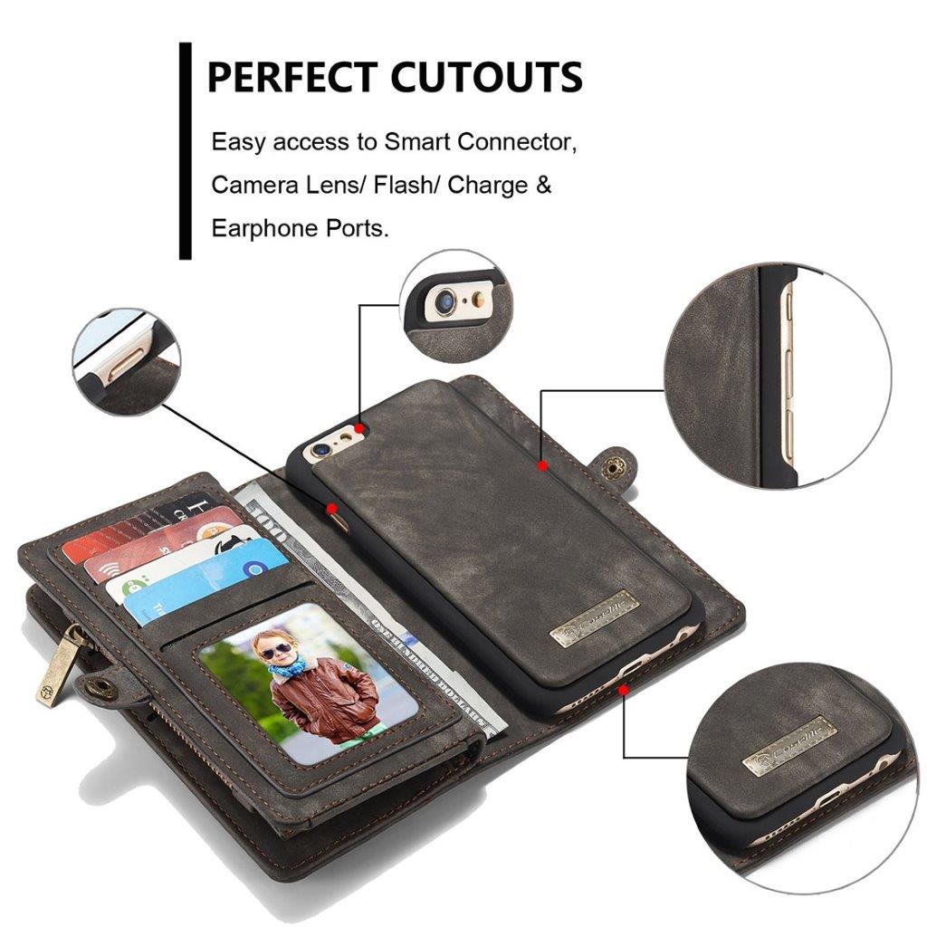 CaseMe Leather Billfold iPhone 6 & 6s - Magneetti-toiminnolla,10 kortille, kolikkolokerolla