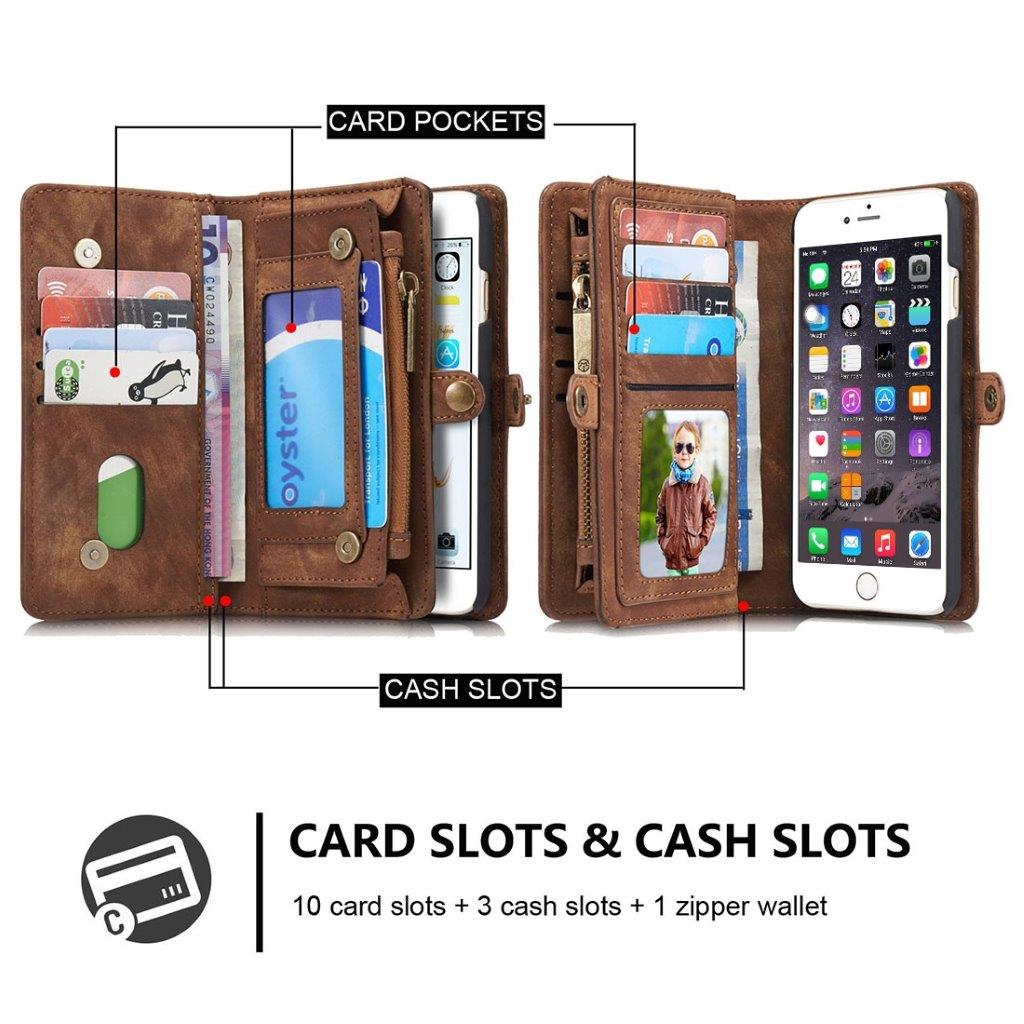 CaseMe Leather Billfold iPhone 6 Plus & 6s Plus - Magneetti-toiminnolla, 10 kortille, kolikkolokerolla