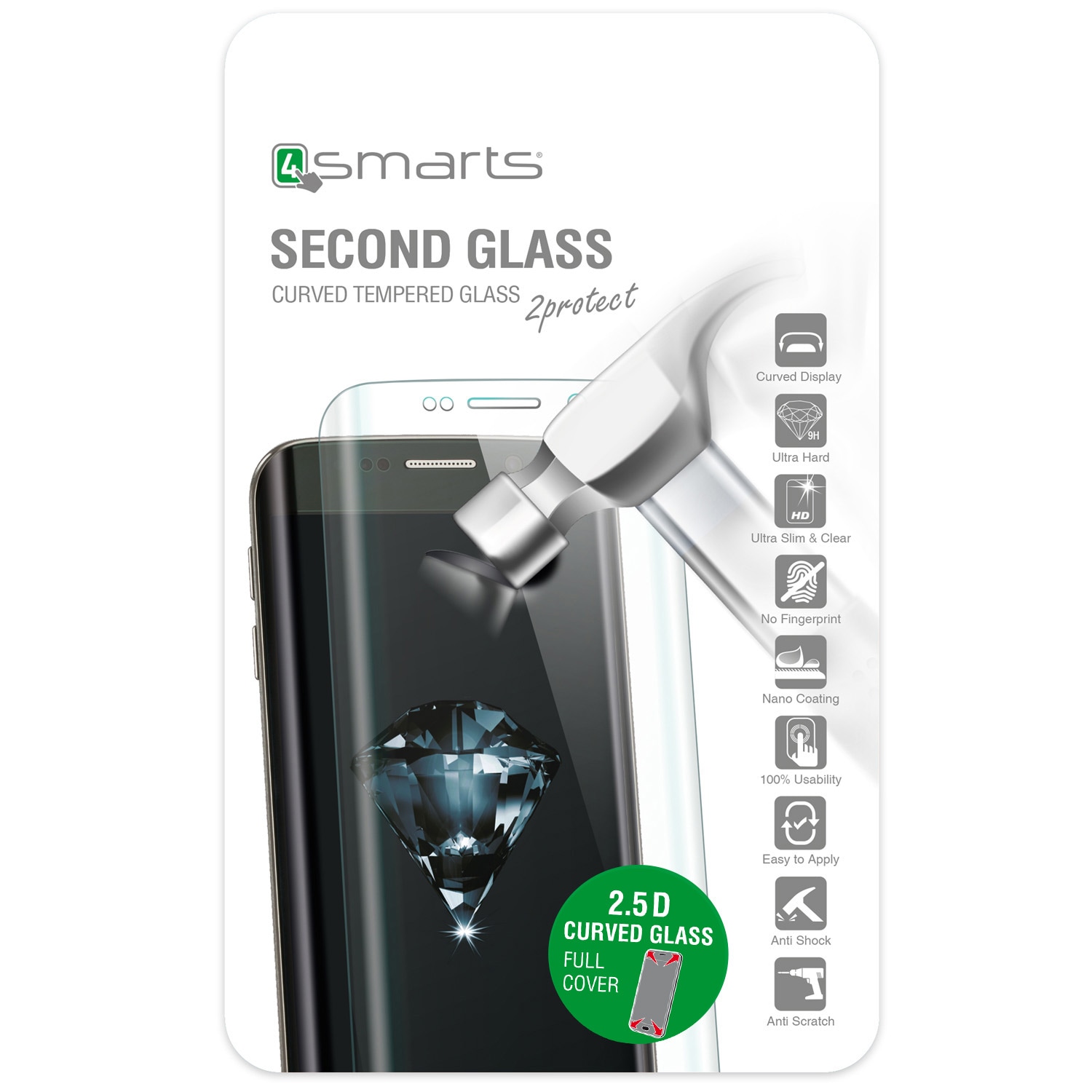4smarts Second Glass Curved 2.5D iPhone 6/6s Plus - Valkoinen