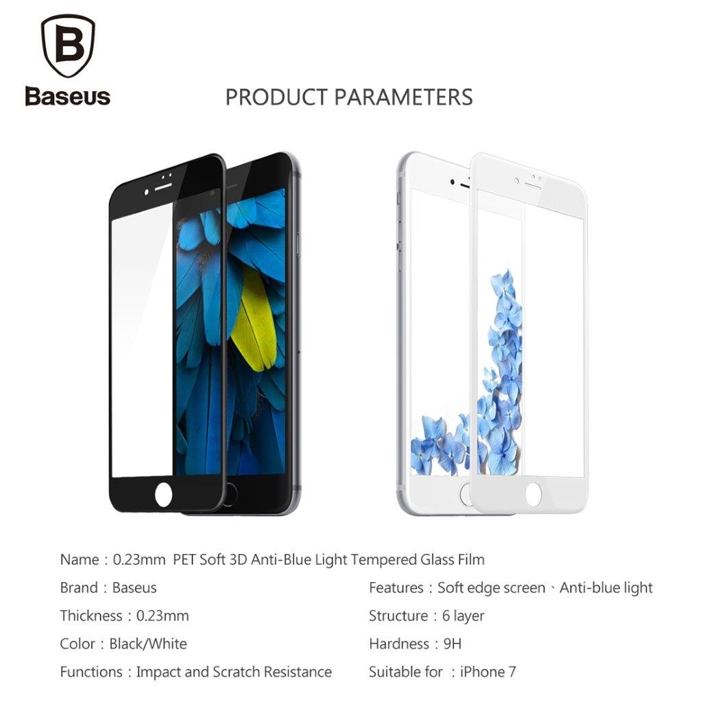 Baseus lasisuoja iPhone 8 / 7 - Koko näyttöä suojaava Valkoinen