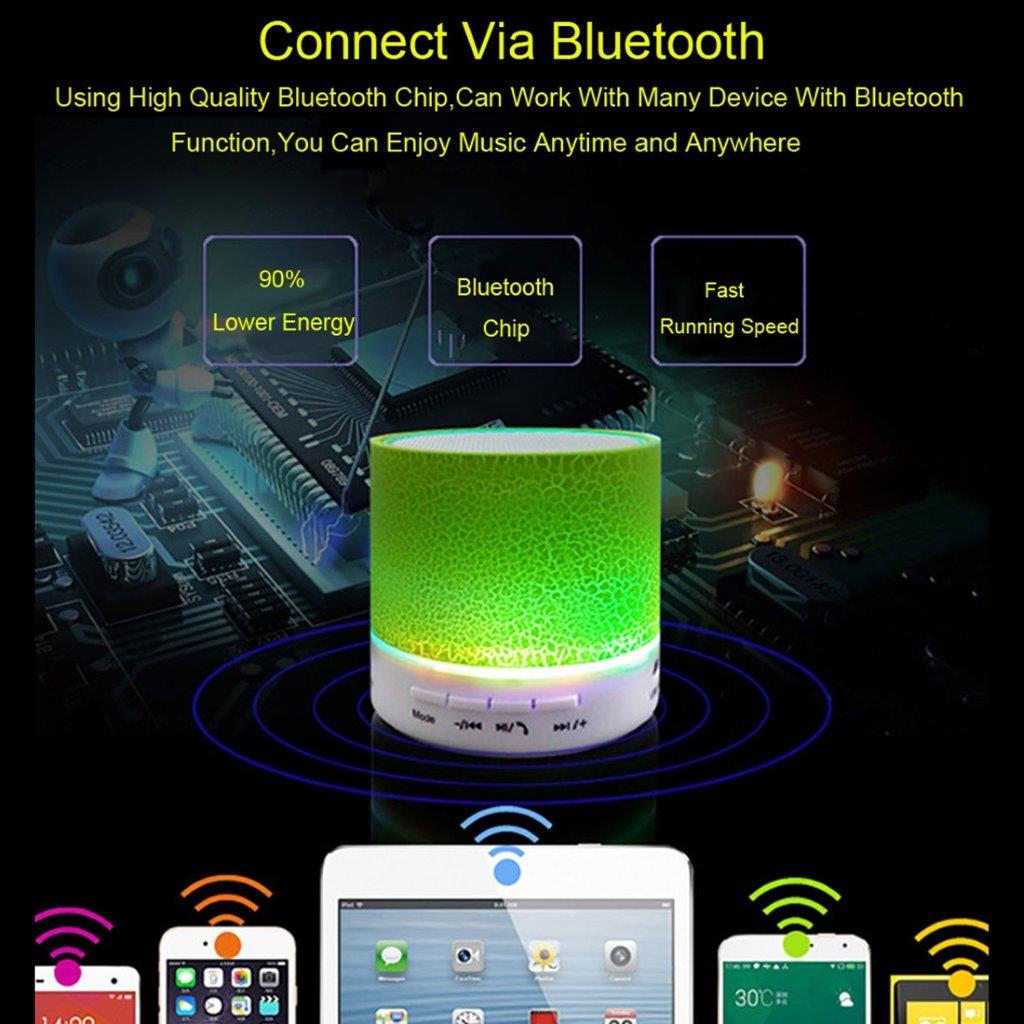 Mini LED Bluetooth Stereo kaiutin, jossa Mic & AUX IN - Vihreä