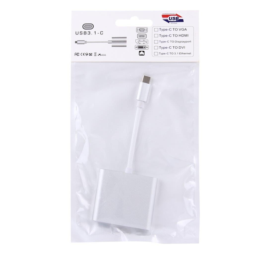 Adapteri USB 3.1 Tyyppi-C Uros - USB 3.1 Tyyppi-C HDMI & USB 3.0