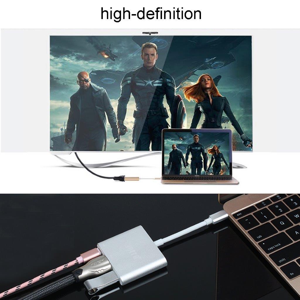 Adapteri USB 3.1 Tyyppi-C Uros - USB 3.1 Tyyppi-C HDMI & USB 3.0