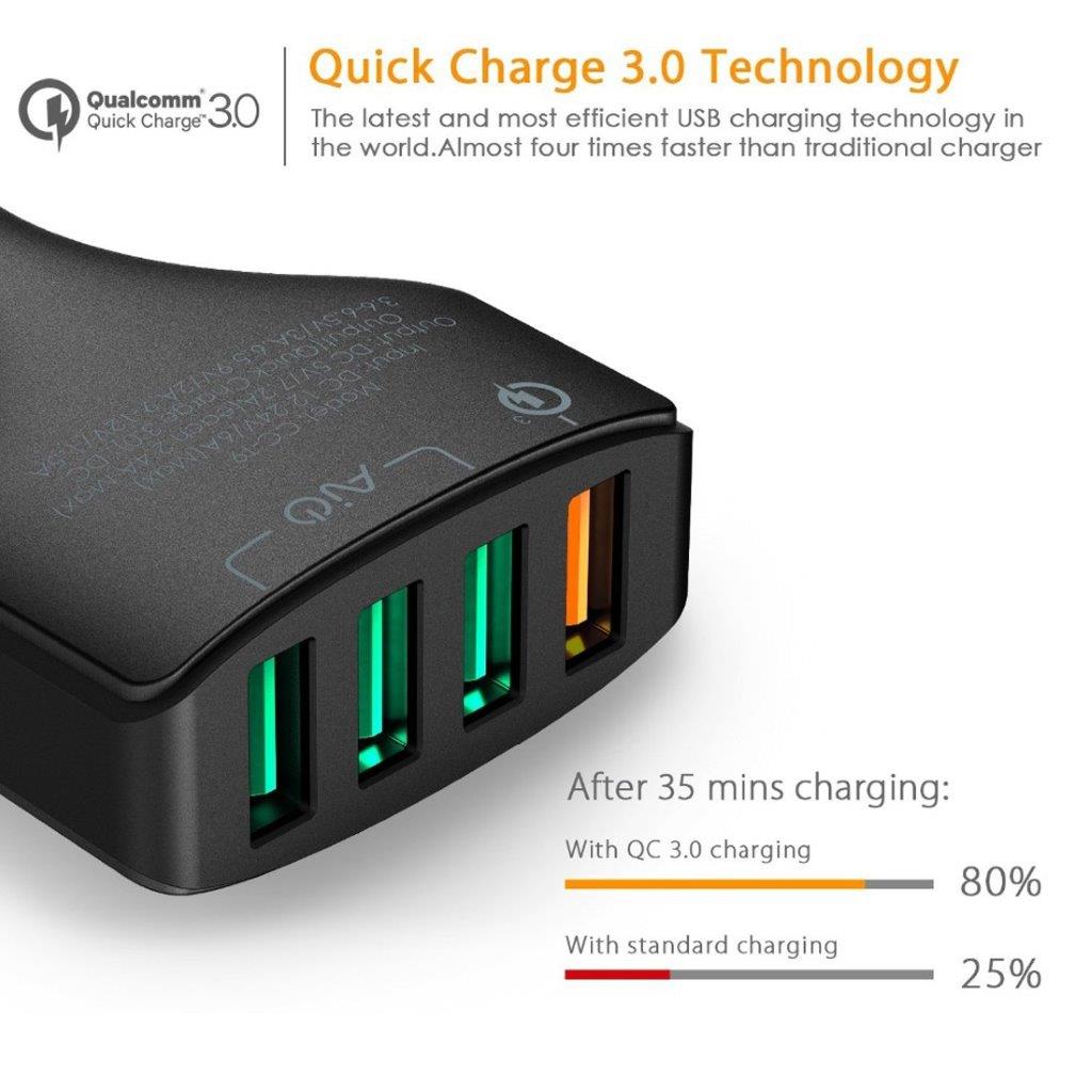 AUKEY CC-T9 4-Porttinen USB autolaturi Quick Charge 3.0