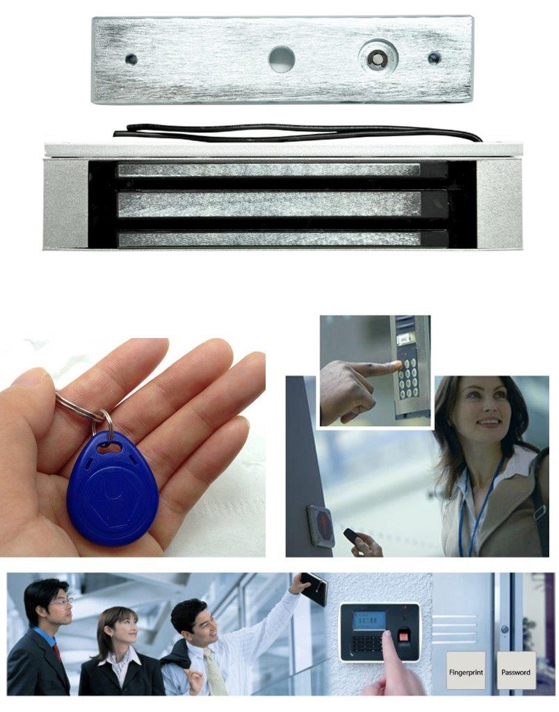 RFID-lukija + Oven lukko magneettinen + 10 tunnistetta + Virtasovitin + Avaa painike + ruuvisarja