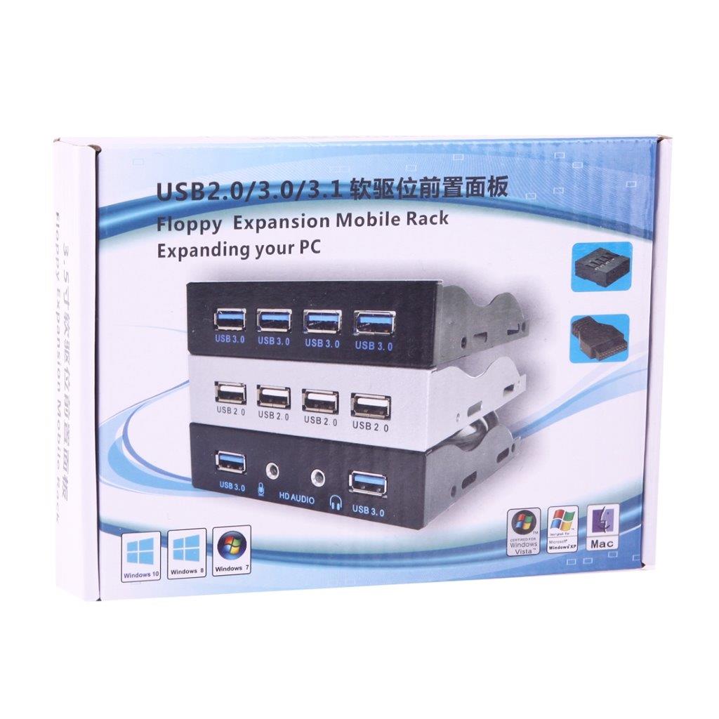 4 Ports USB 3.0 2-Ports + HD Audio 3.5mm Front Panel