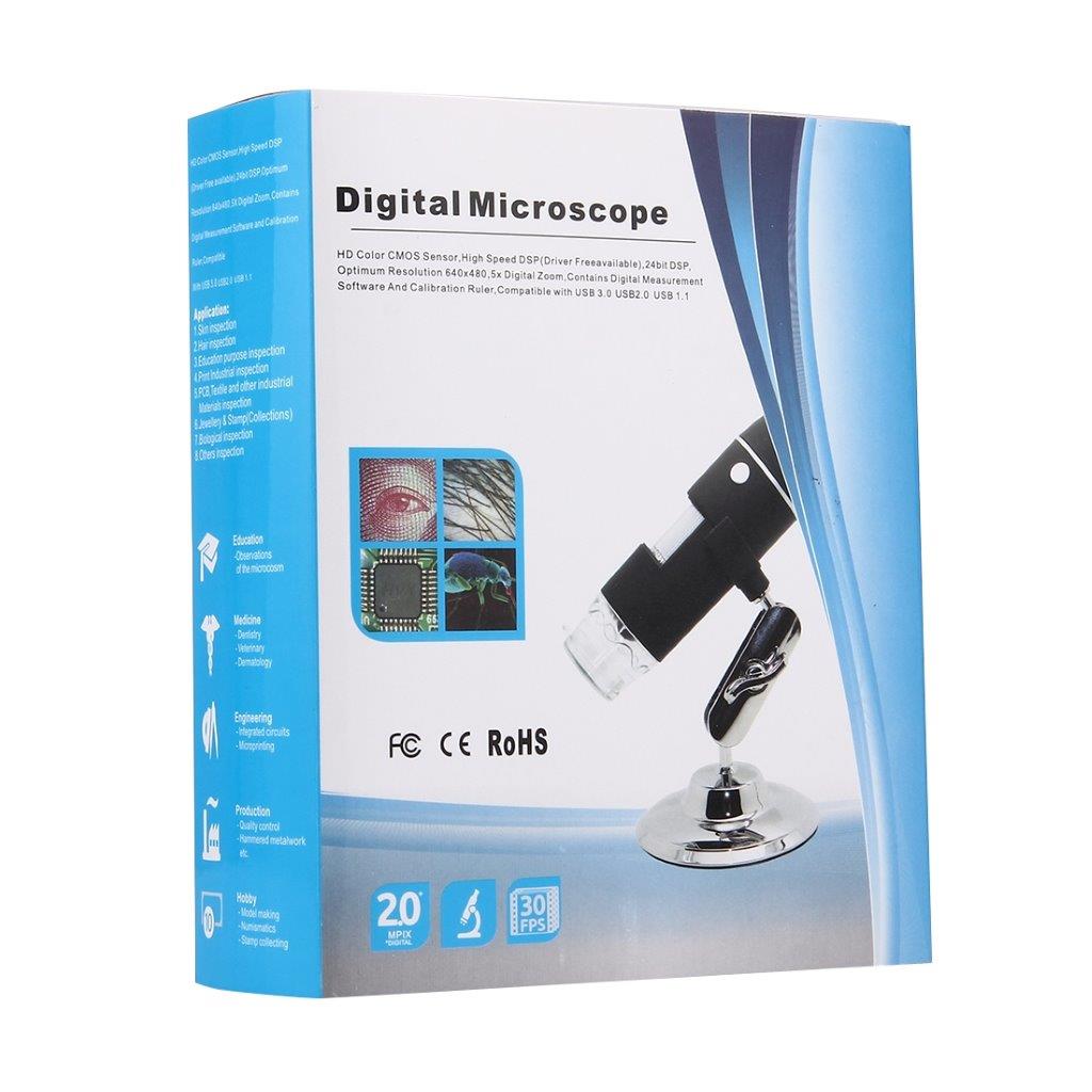USB Mikroskooppi 1000X 0.3MP 8 LED telineellä