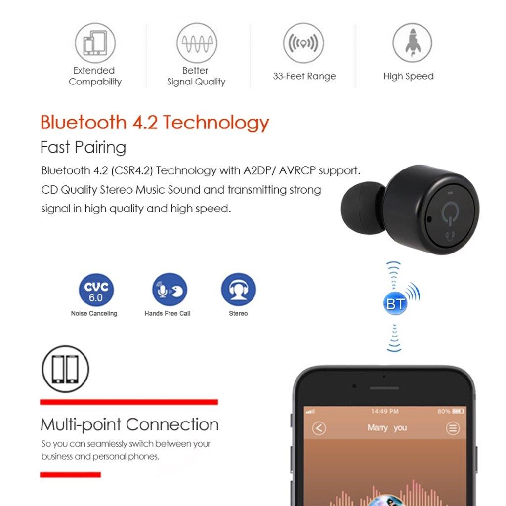 X2T Dubbla Bluetooth Earphone latausasemalla
