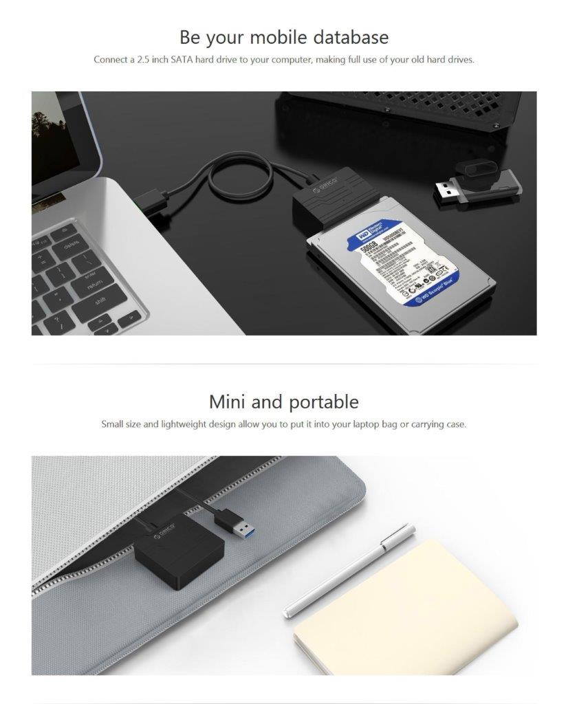 2,5" Kiintolevyn sovitinkaapeli USB 3.0 - SATA 3.0