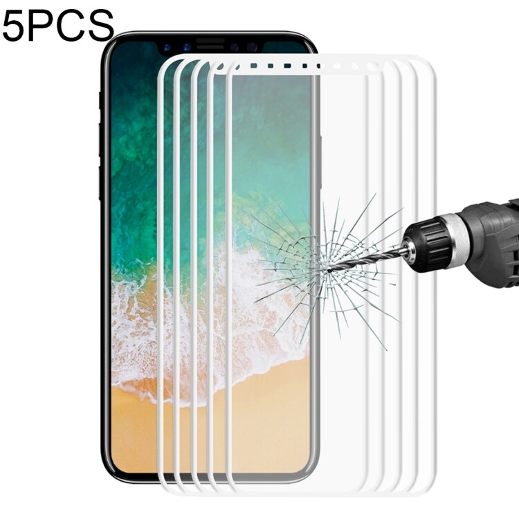 Valkoinen Näytönsuoja karkaistua lasia iPhone X - 5 Pakkaus Suoja koko näytölle