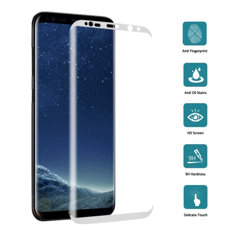 Kaareva näytönsuoja karkaistua lasia Samsung Galaxy S8 - Valkoinen