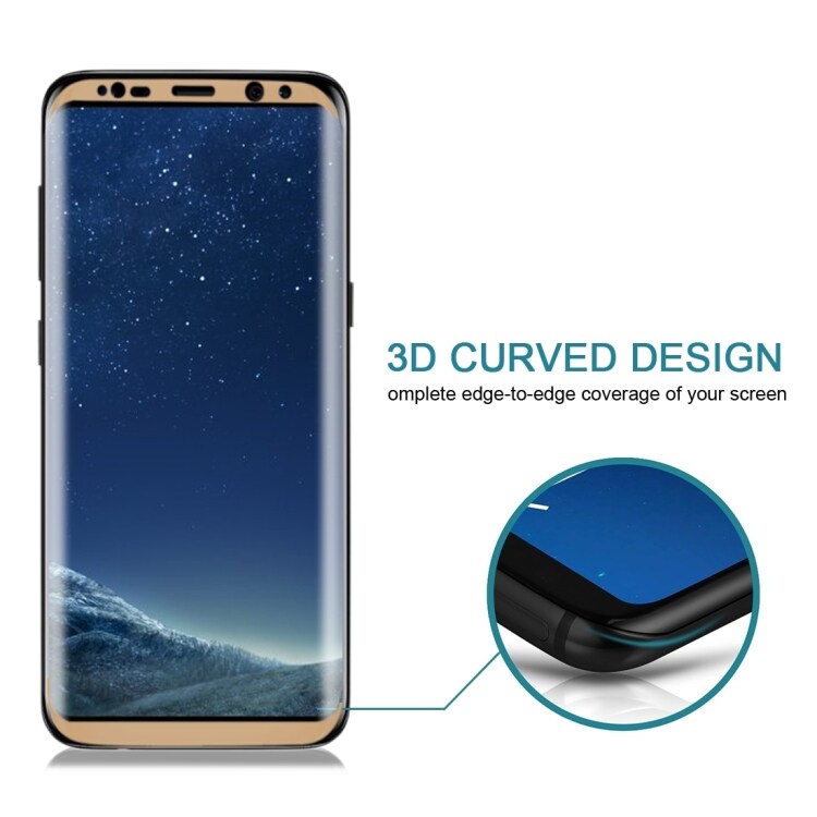 Kaareva näytönsuoja karkaistua lasia Samsung Galaxy S8+ Kulta