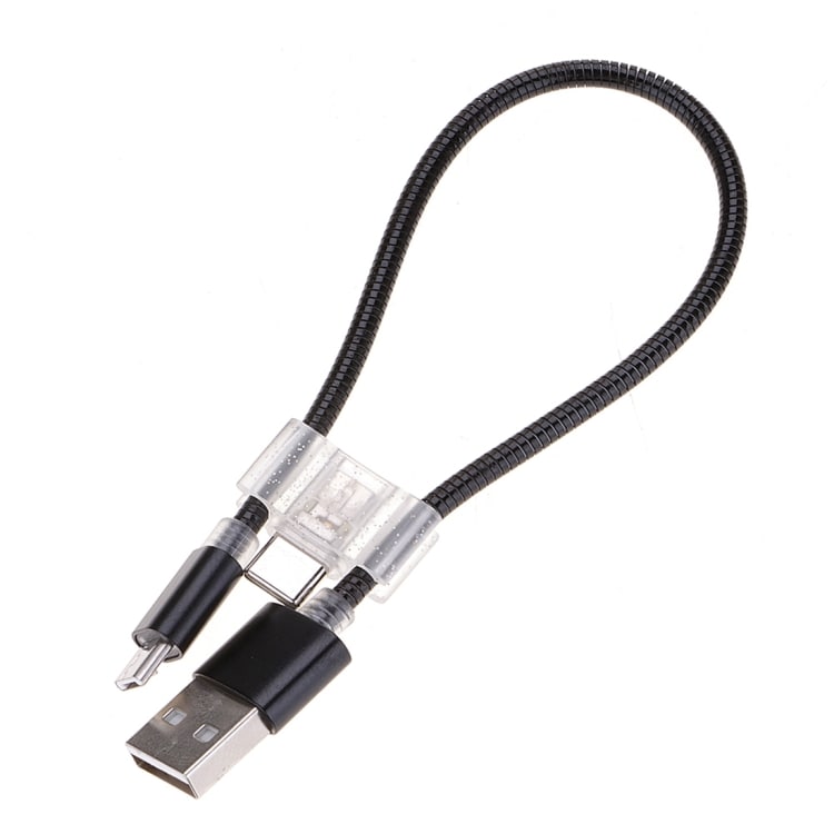 Lyhyt Usb-kaapeli 2A Micro USB + USB-C / Tyyppi-C latauskaapeli
