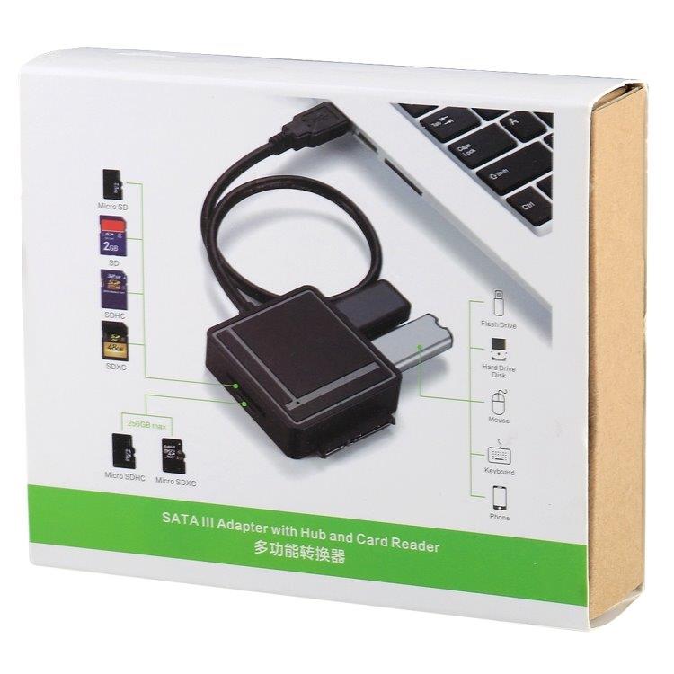 Kiintolevysovitin USB 3.0  SATA 3.0 + 2 USB 3.0 + Kortinlukija