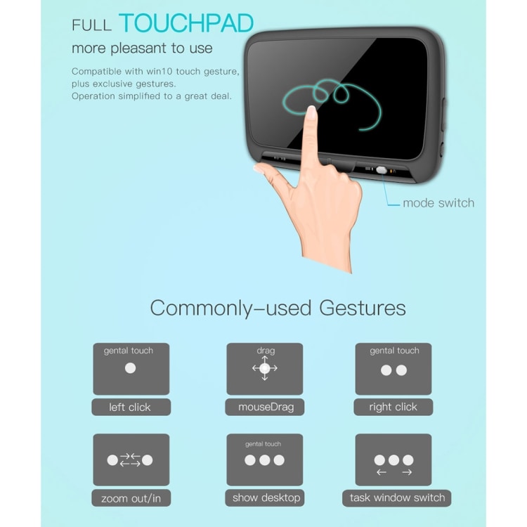 Langaton Mininäppäimistö Full Touchpad & Säädettävä valaistus