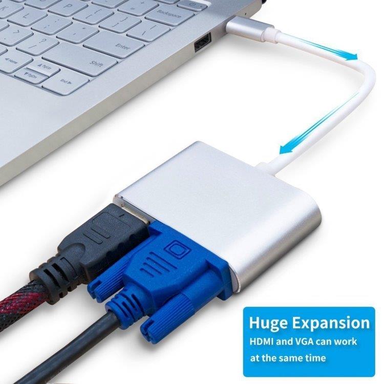 Muunnin / Sovitin VGA & HDMI - USB-C / Tyyppi-C Hub