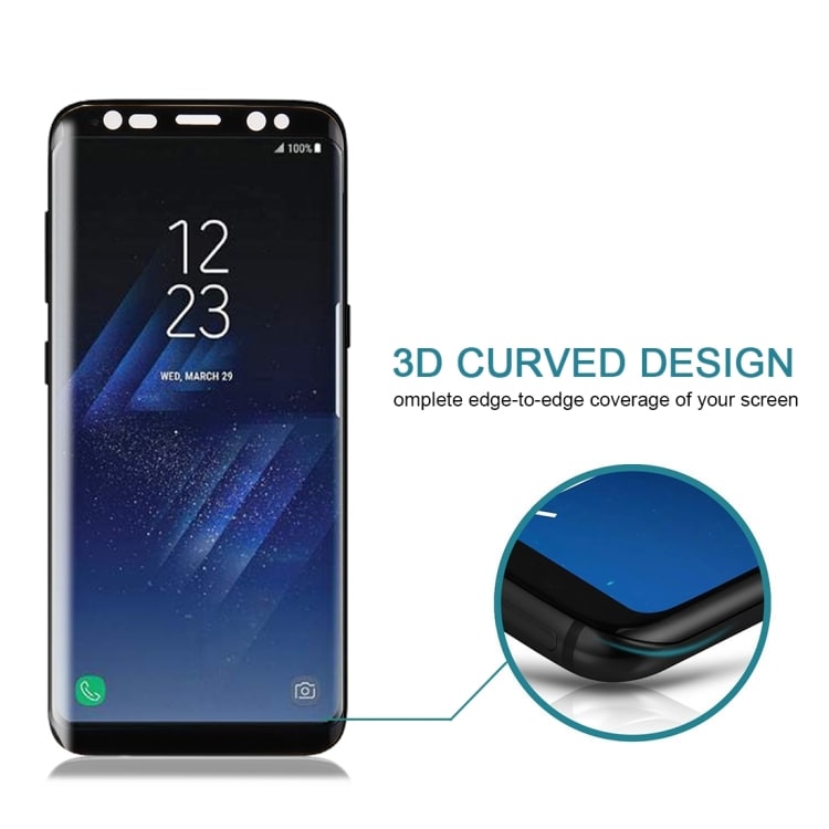 Suoja karkaistua Lasia koko näytölle Samsung Galaxy S8+ - Musta väri