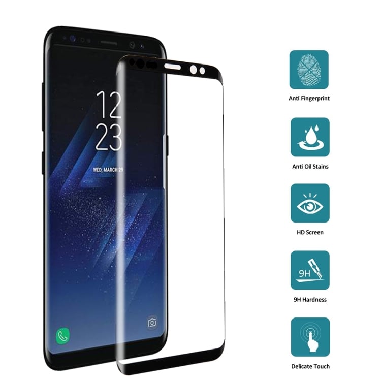 Suoja karkaistua Lasia koko näytölle Samsung Galaxy S8